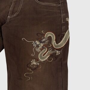 Vintage Vivienne Tam Y2K Brown Dragon Embroidered Low Rise Jeans Size 1 30x29